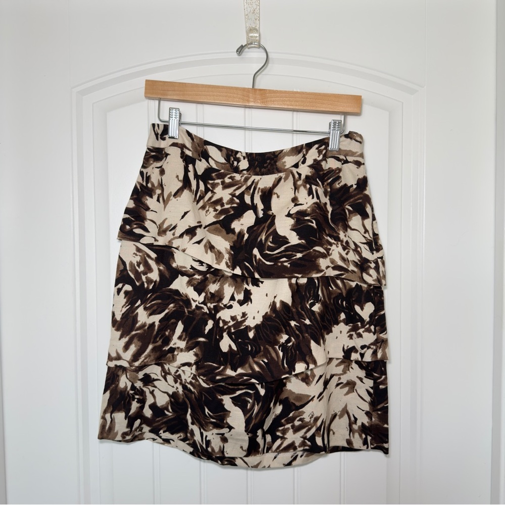 Adrienne Vittadini 6 Brown Cream Abstract Tiered Skirt Y2K Bohemian Whimsigoth